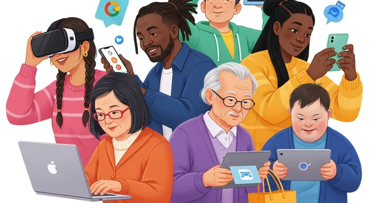 google all in, un grupo diverso de personas consume productos digitales