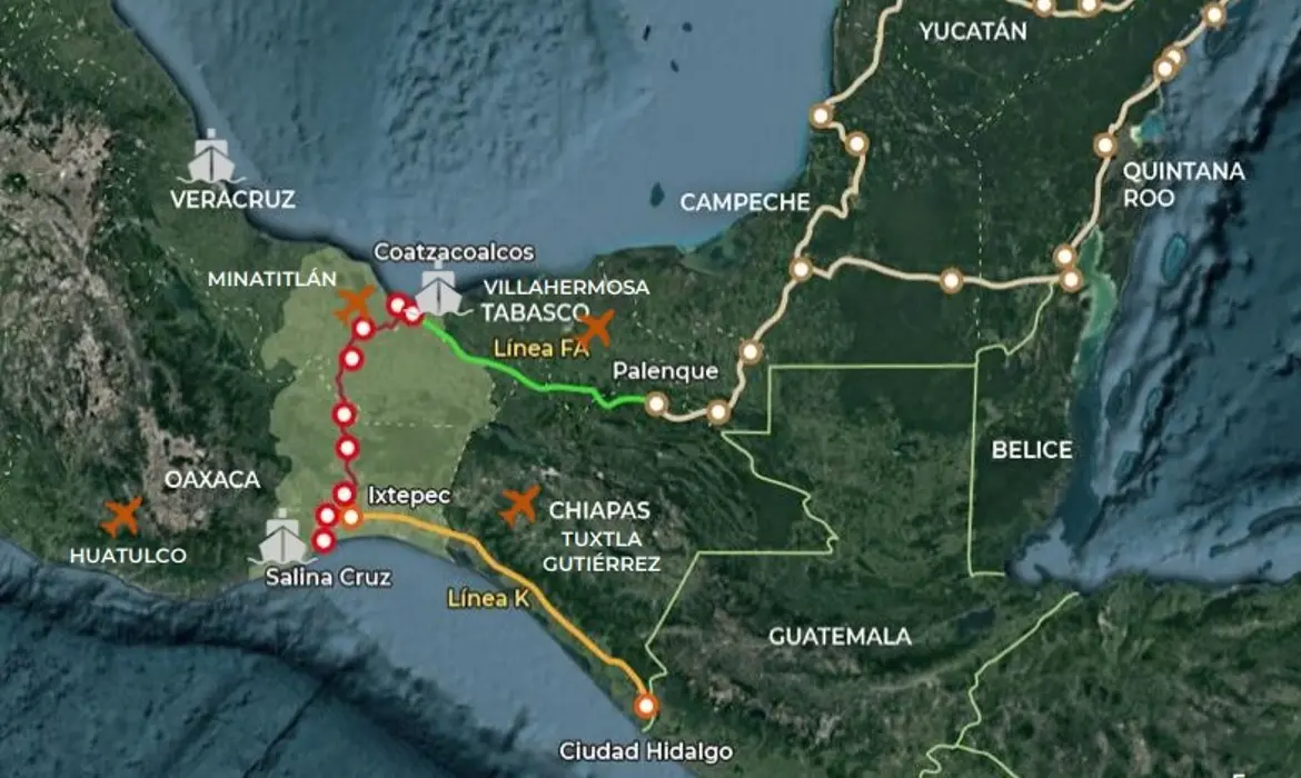Mapa de México en el corredor interoceanico