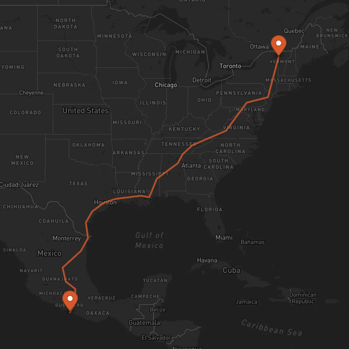 Ruta Burlington - Acapulco