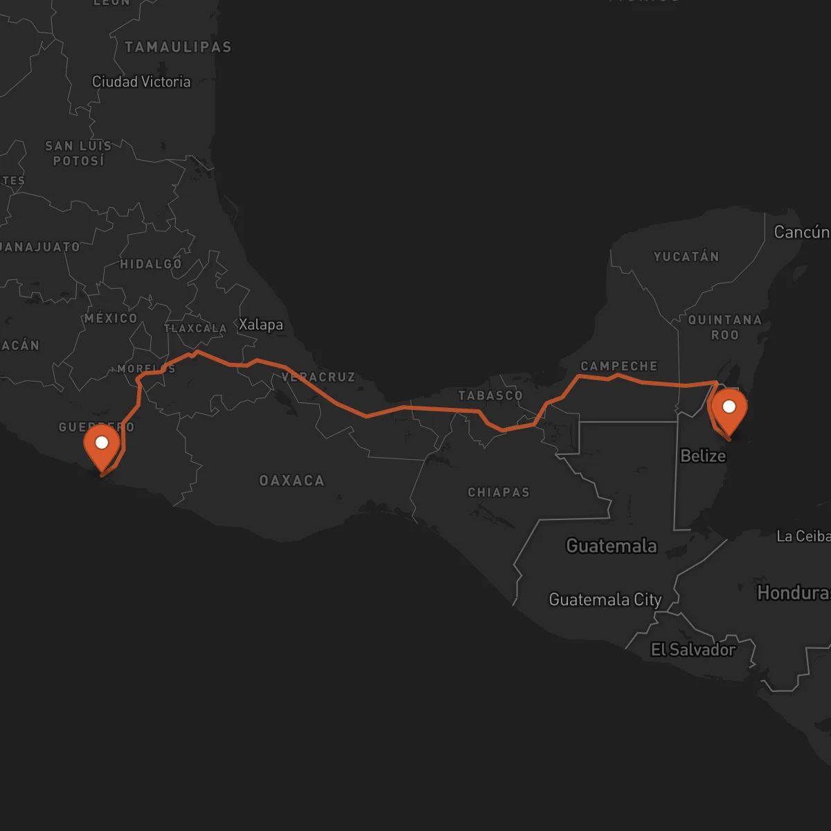 Ruta Belize City - Acapulco