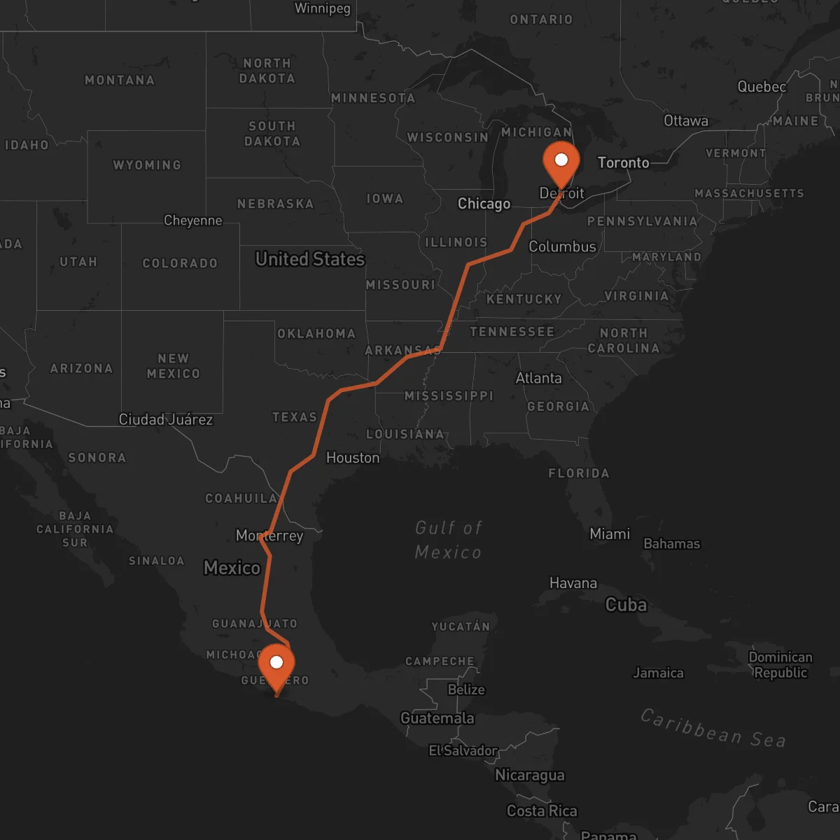 Ruta Acapulco - Detroit