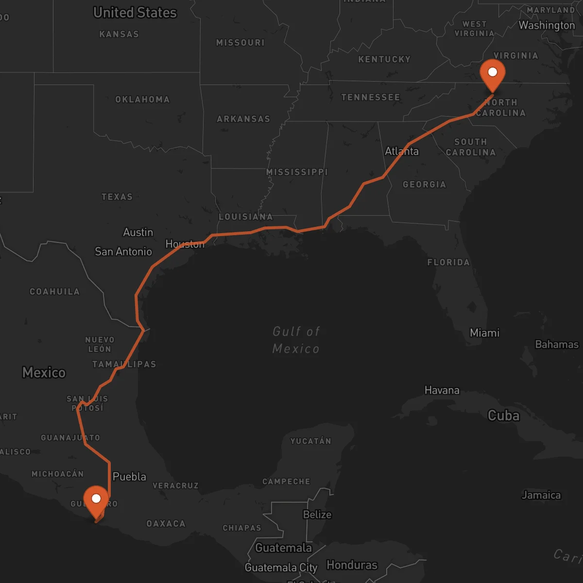 Ruta Acapulco - Greensboro