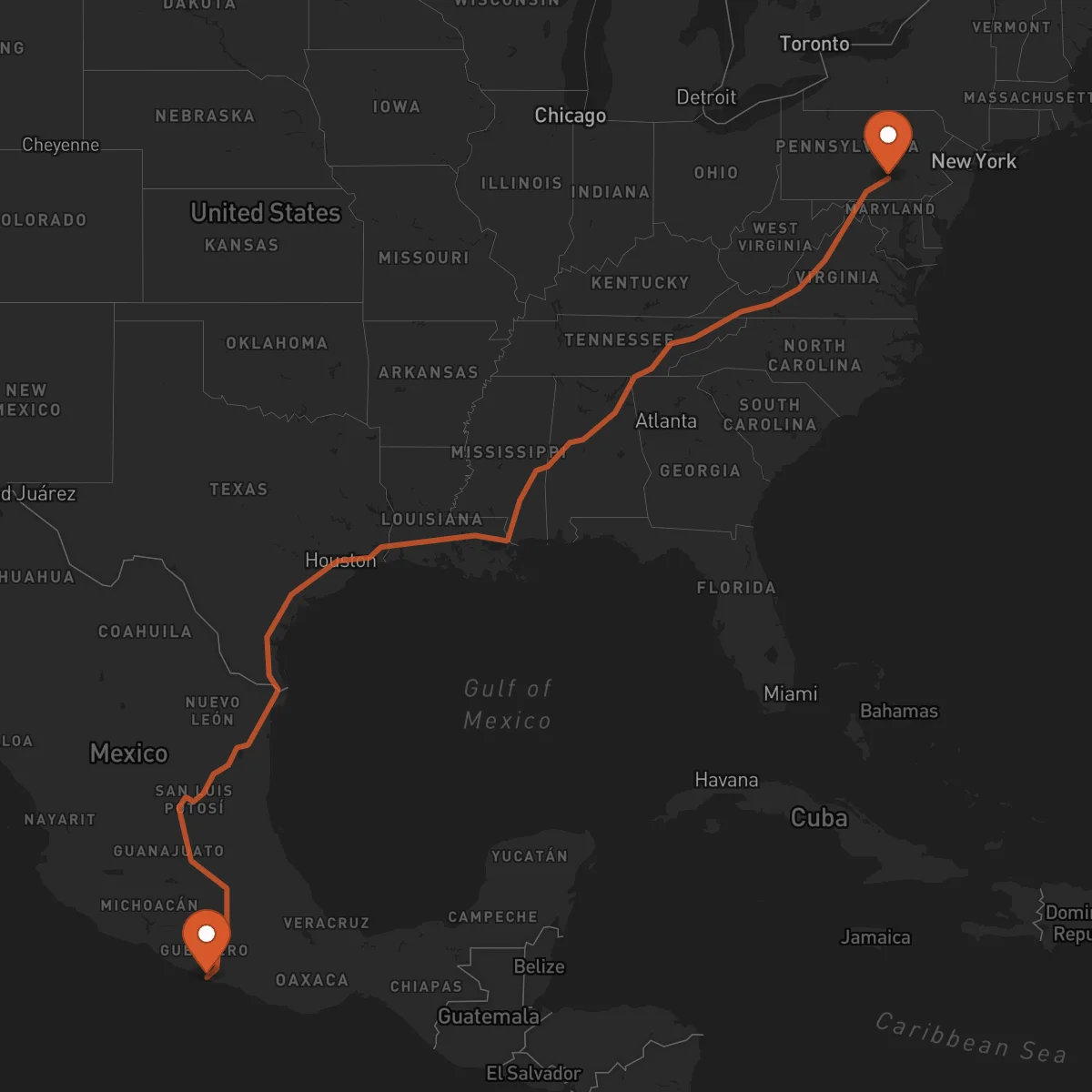 Ruta Acapulco - Harrisburg