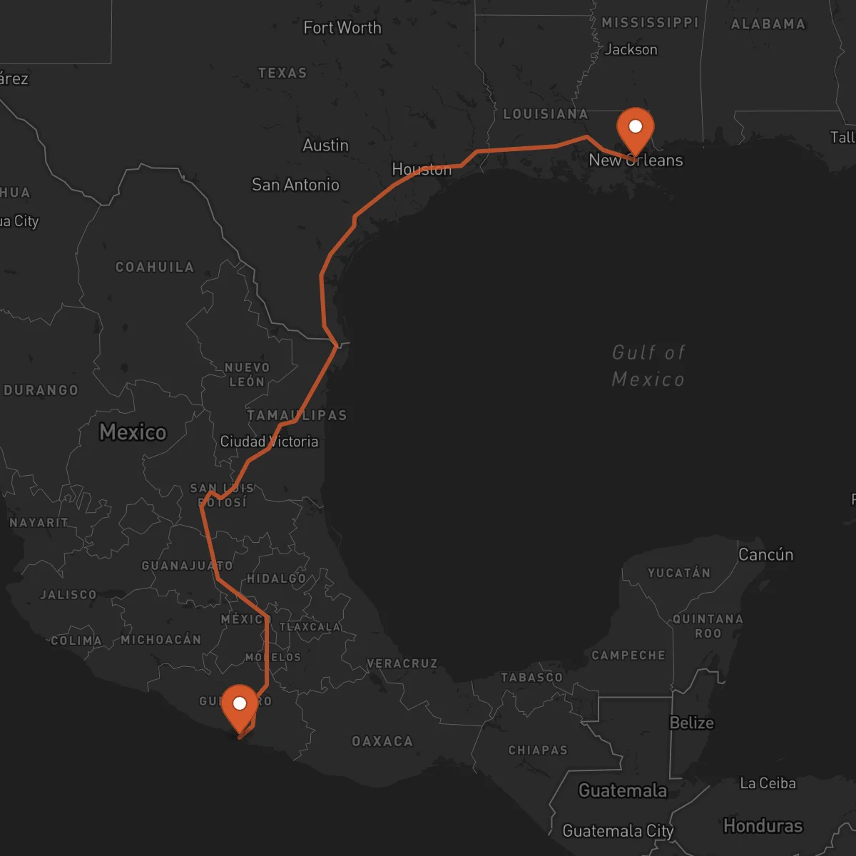 Ruta New Orleans - Acapulco