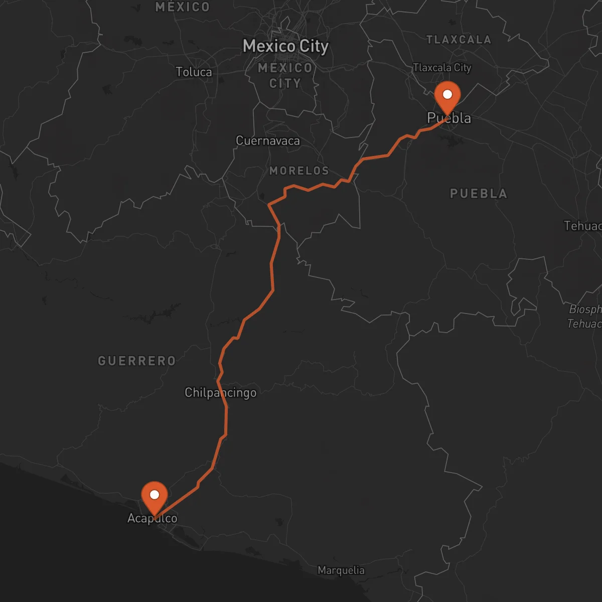 Ruta Acapulco - Puebla de Zaragoza