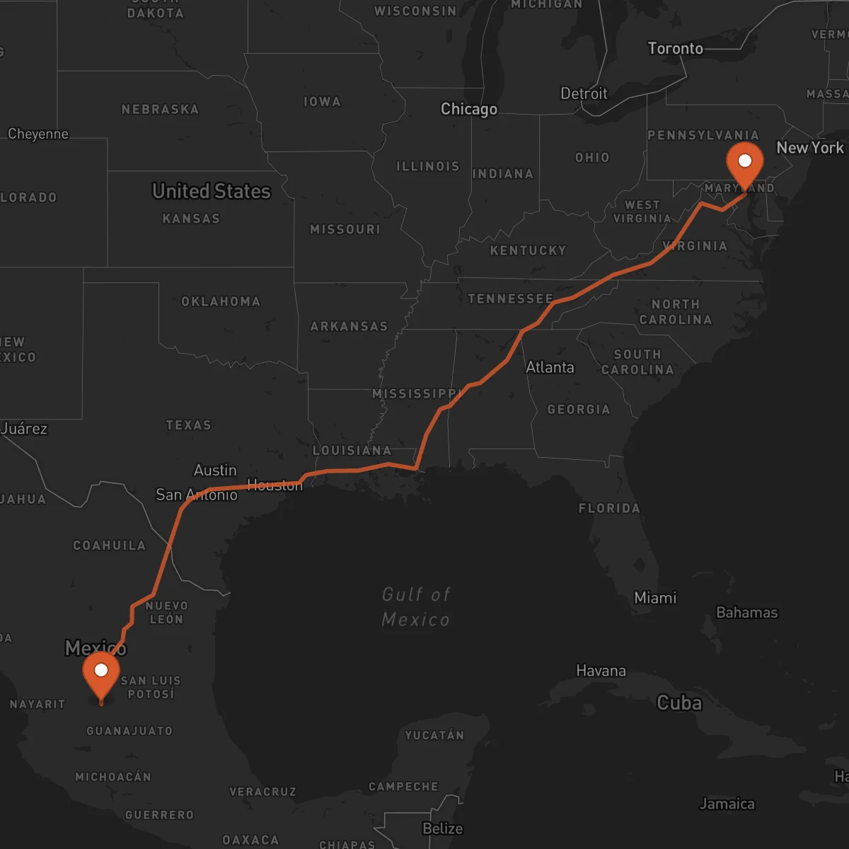 Ruta Baltimore - Aguascalientes