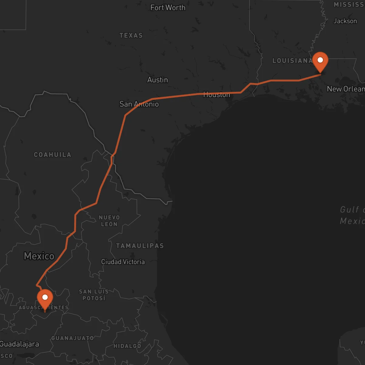 Ruta Baton Rouge - Aguascalientes