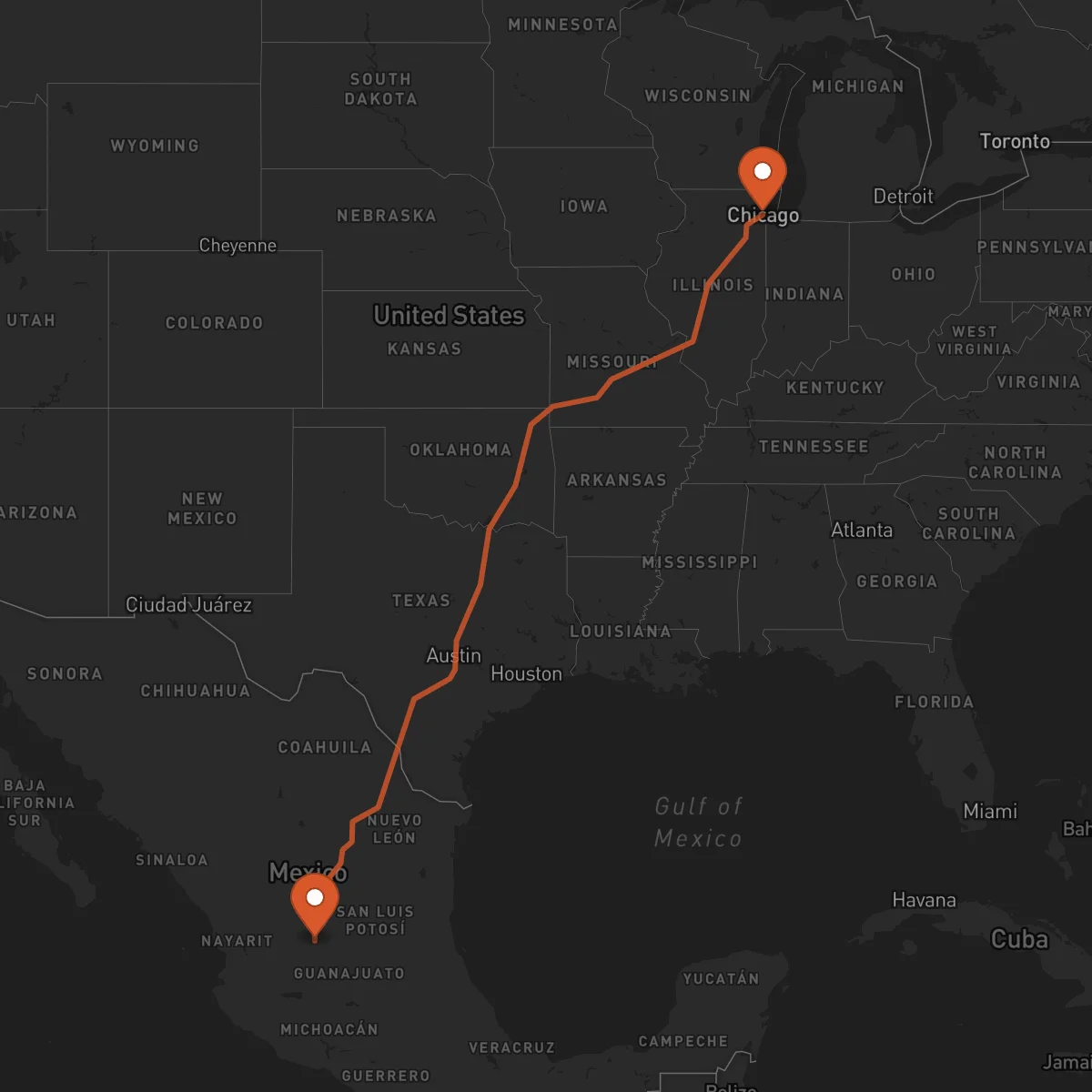 Ruta Chicago - Aguascalientes