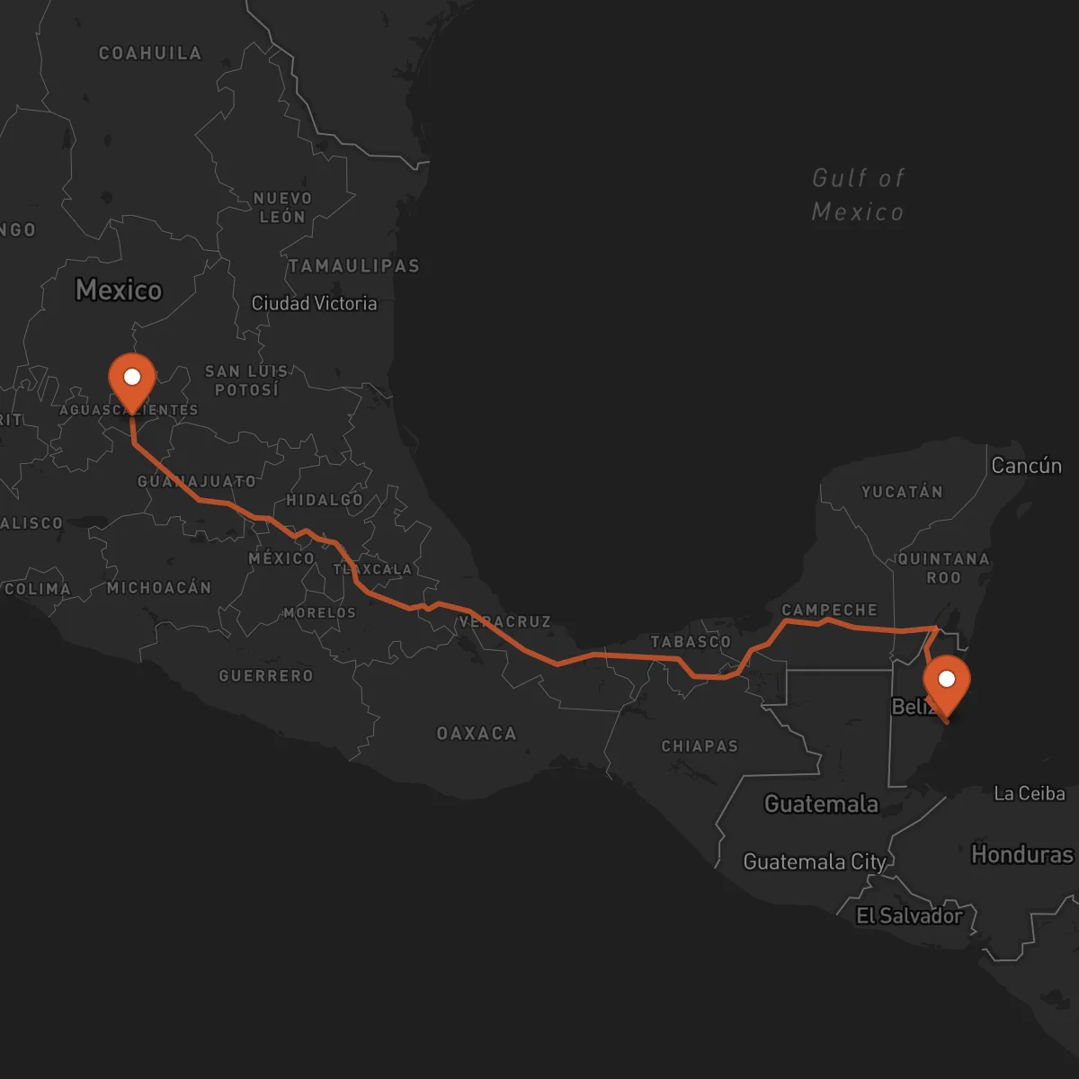 Ruta Dangriga - Aguascalientes
