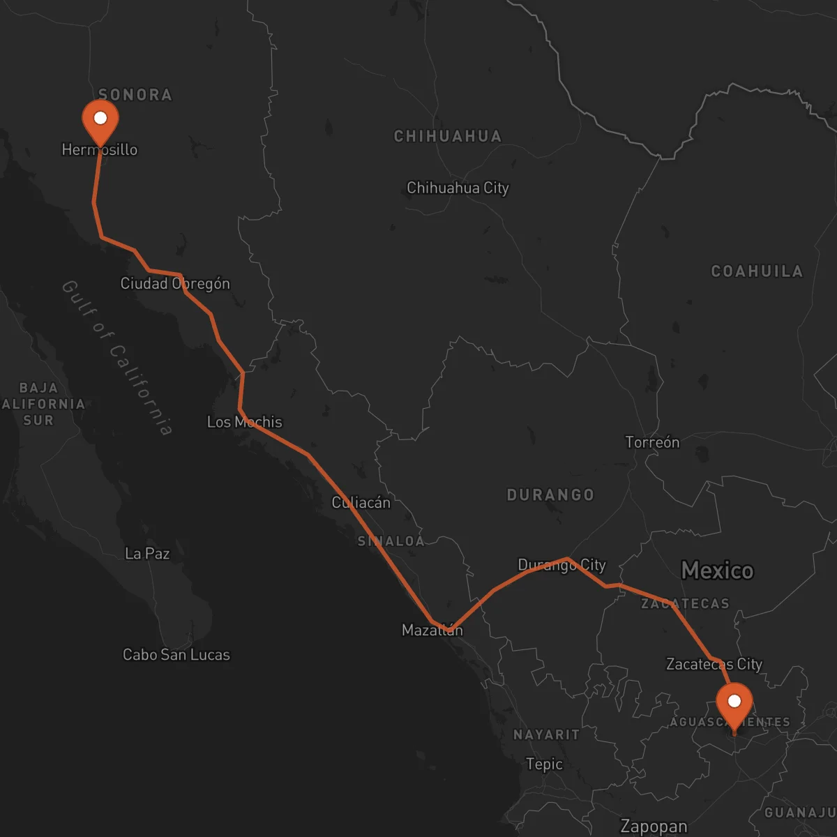 Ruta Hermosillo - Aguascalientes