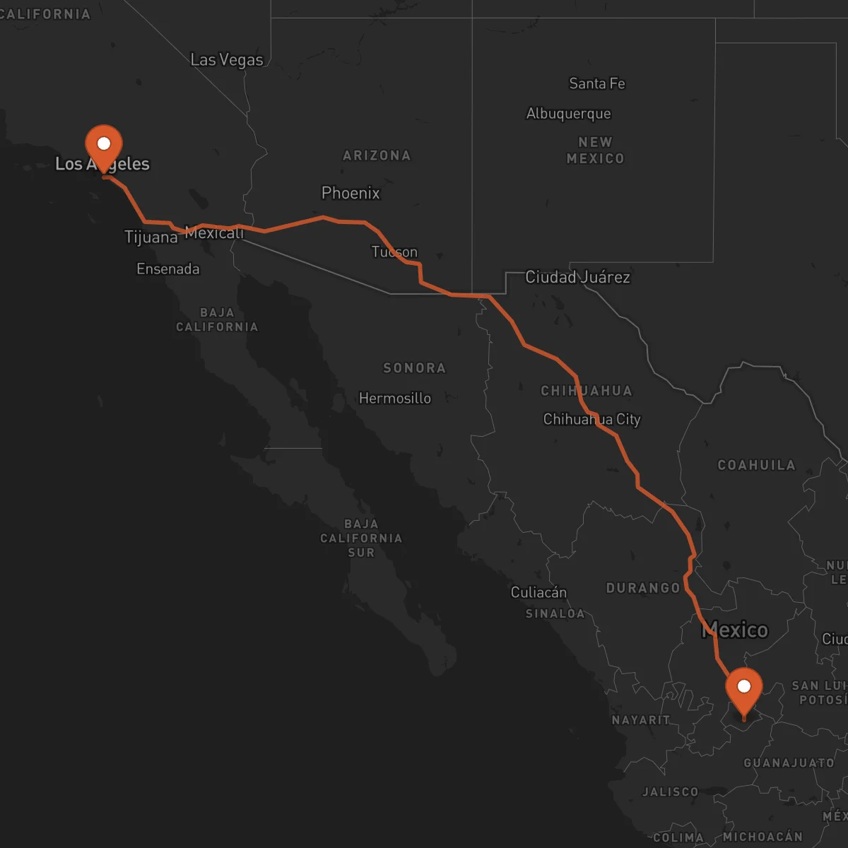 Ruta Long Beach - Aguascalientes