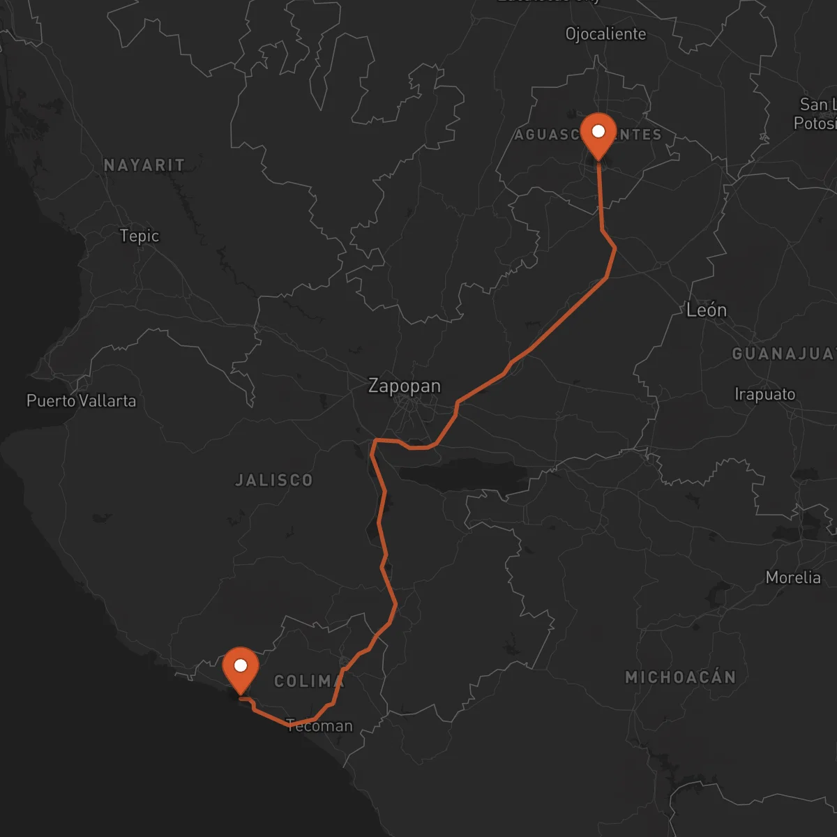 Ruta Manzanillo - Aguascalientes