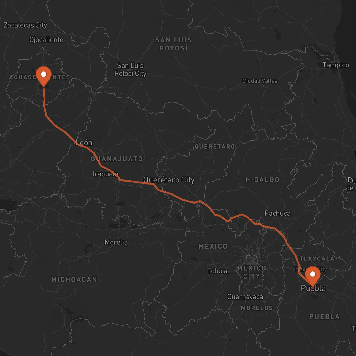 Ruta Puebla de Zaragoza - Aguascalientes