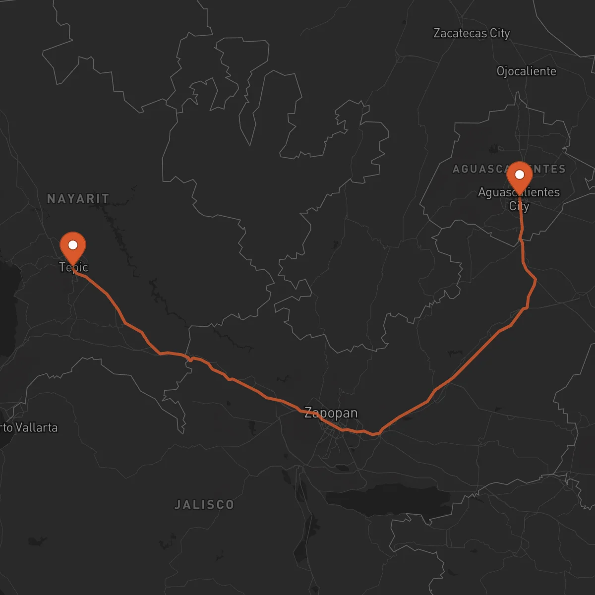 Ruta Tepic - Aguascalientes