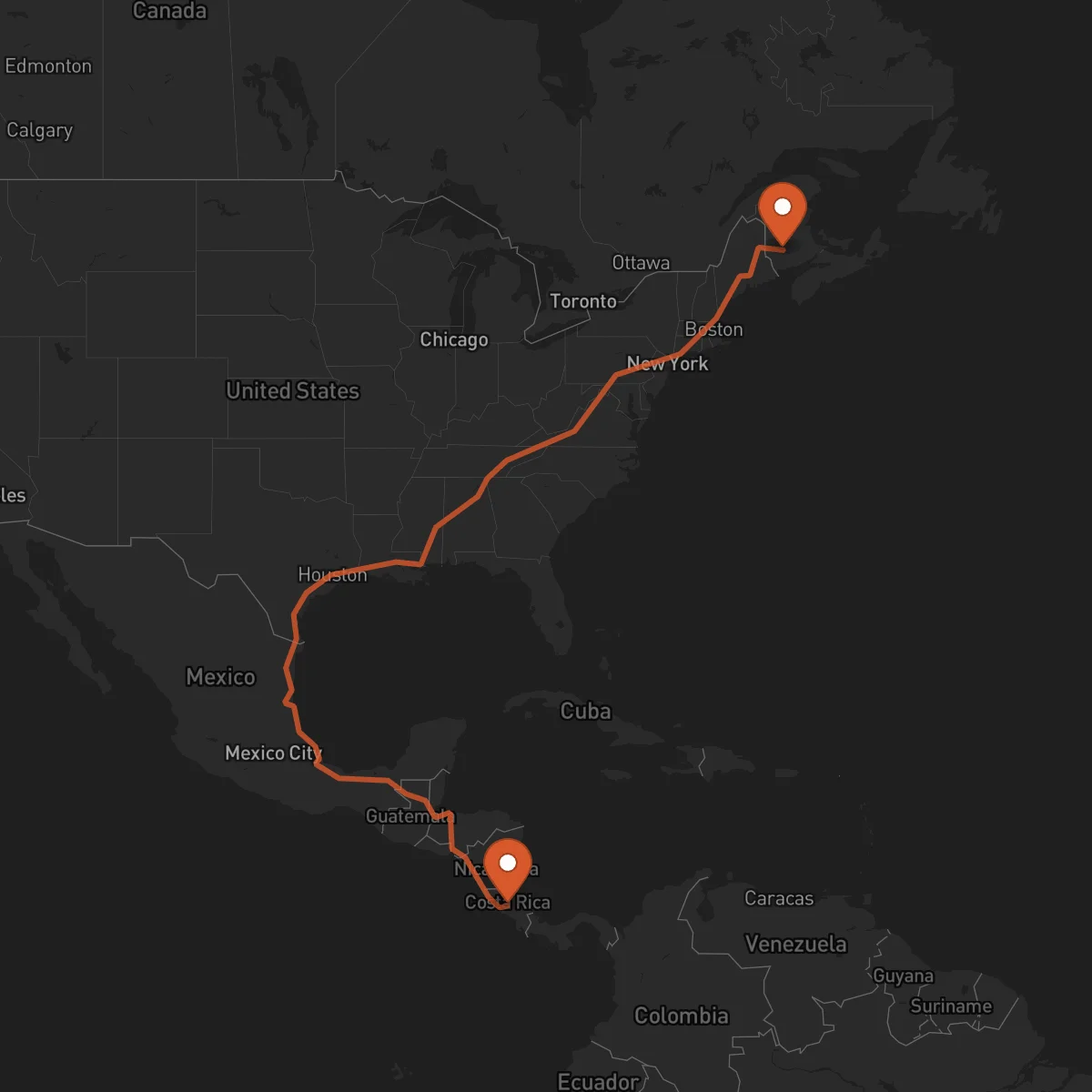Ruta Fredericton - Alajuela