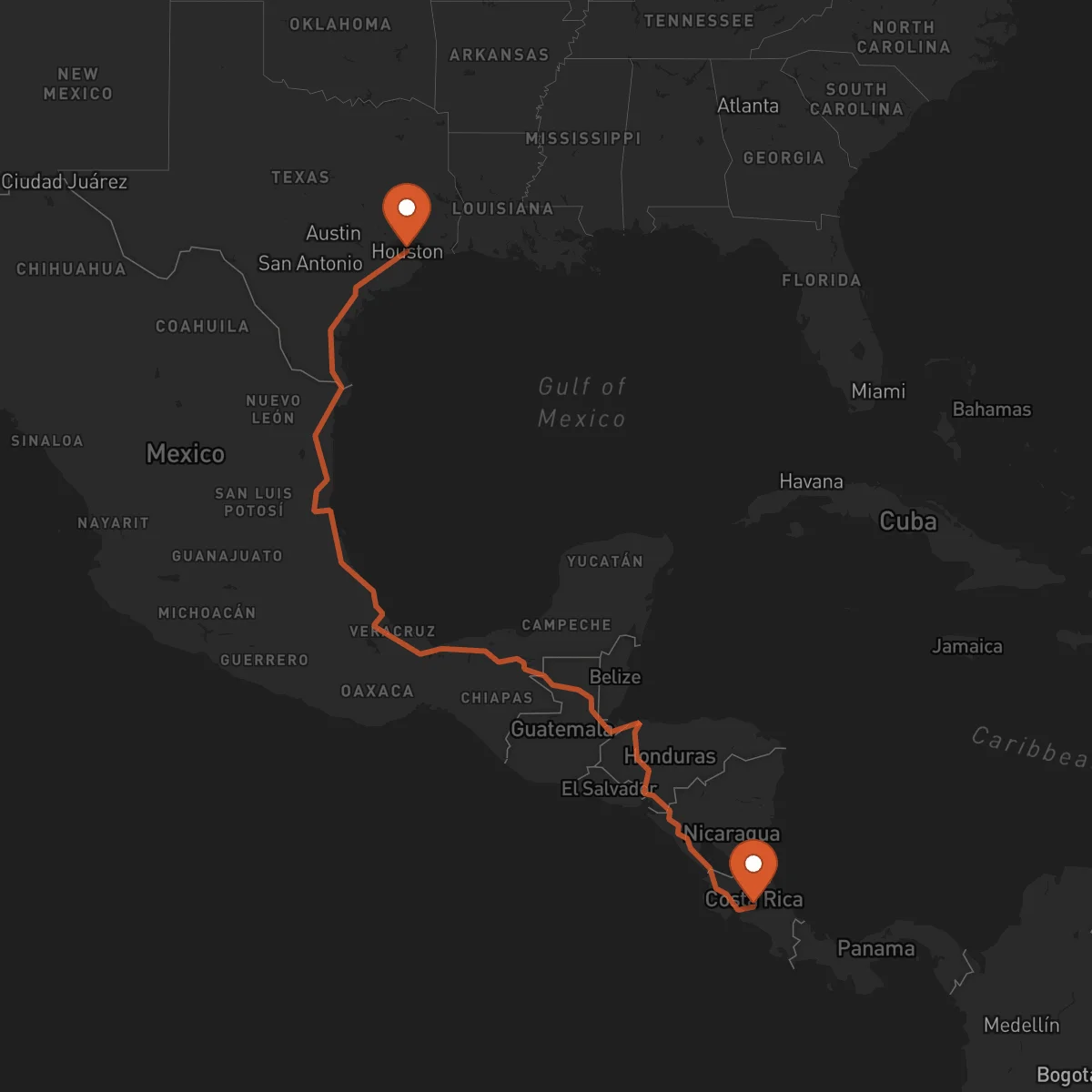 Ruta Houston - Alajuela