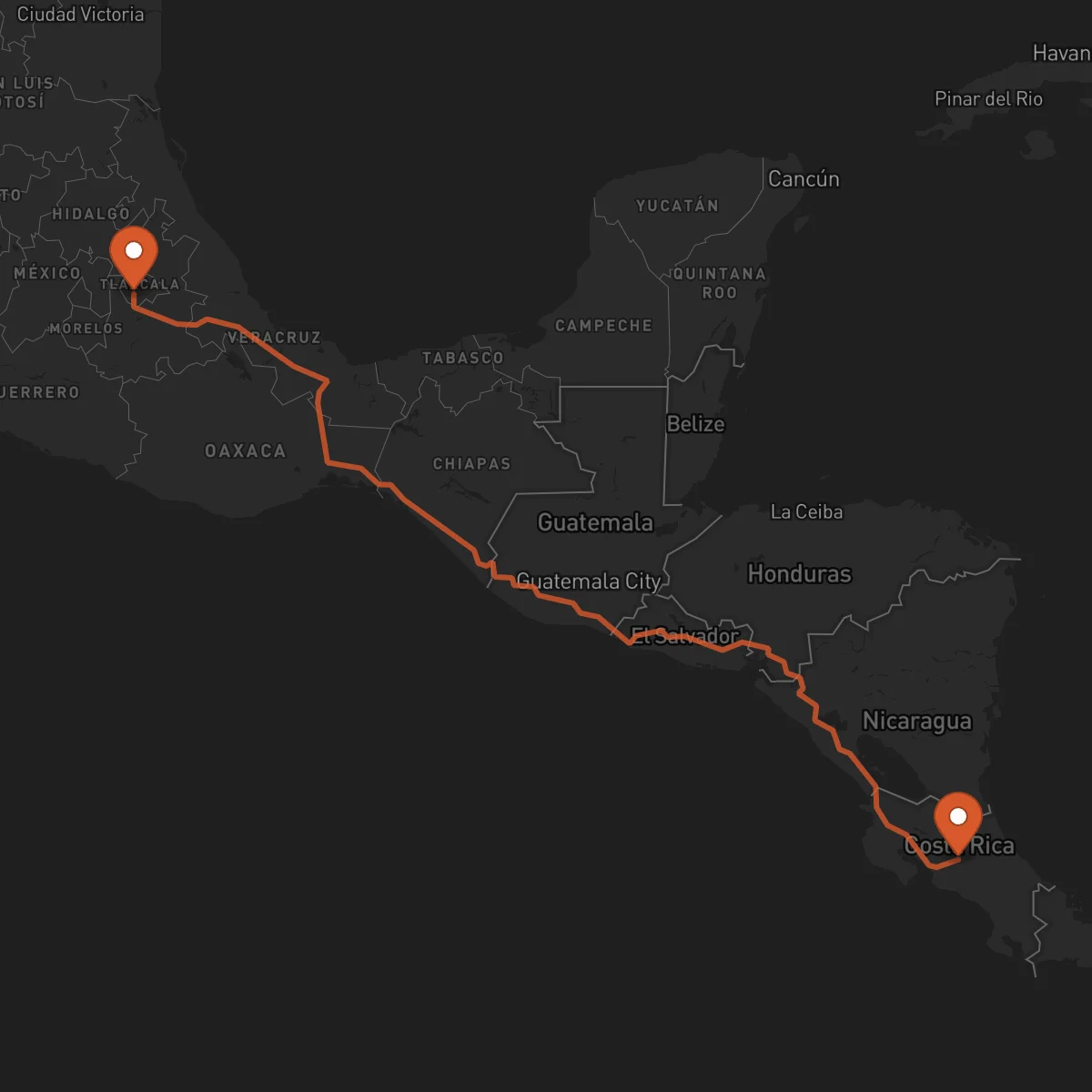 Ruta Alajuela - Tlaxcala de Xicohténcatl