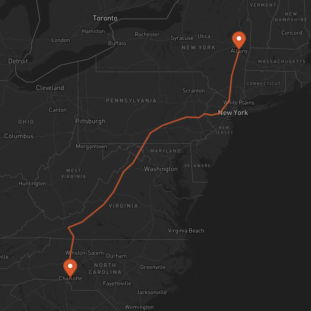 Ruta Albany - Charlotte