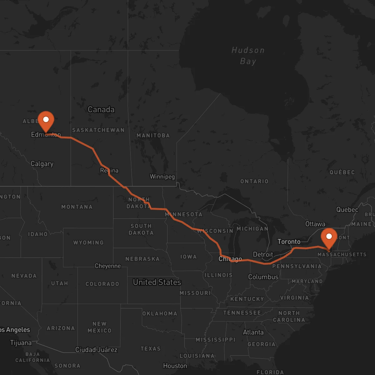 Ruta Albany - Edmonton