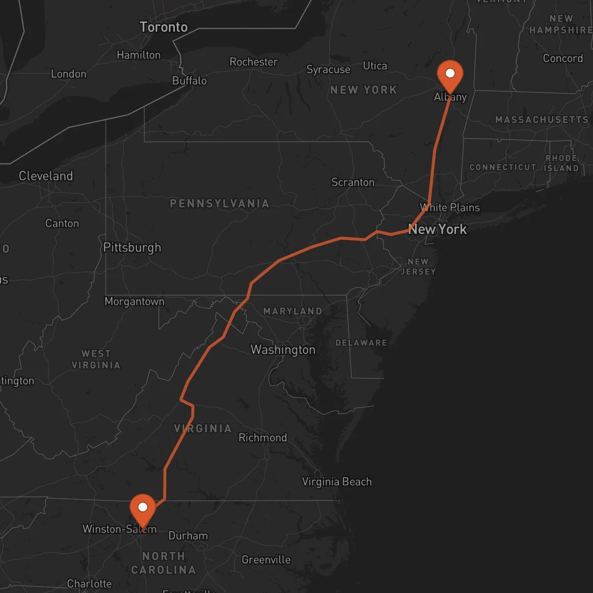 Ruta Albany - Greensboro