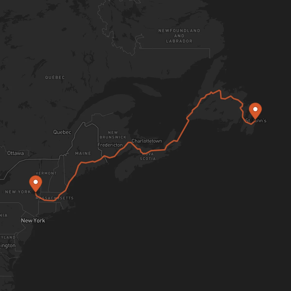 Ruta San Juan de Terranova (St. John's) - Albany