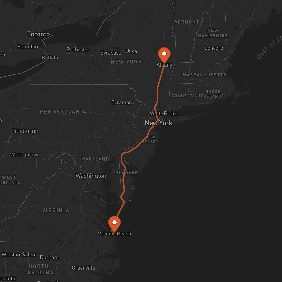 Ruta Virginia Beach - Albany