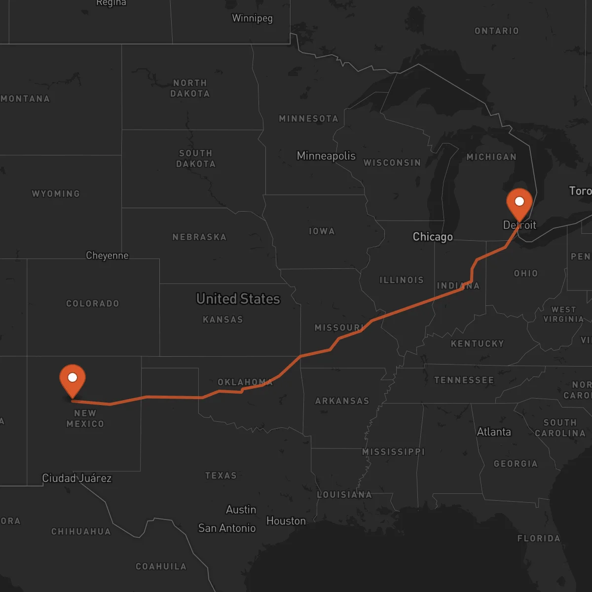 Ruta Detroit - Albuquerque
