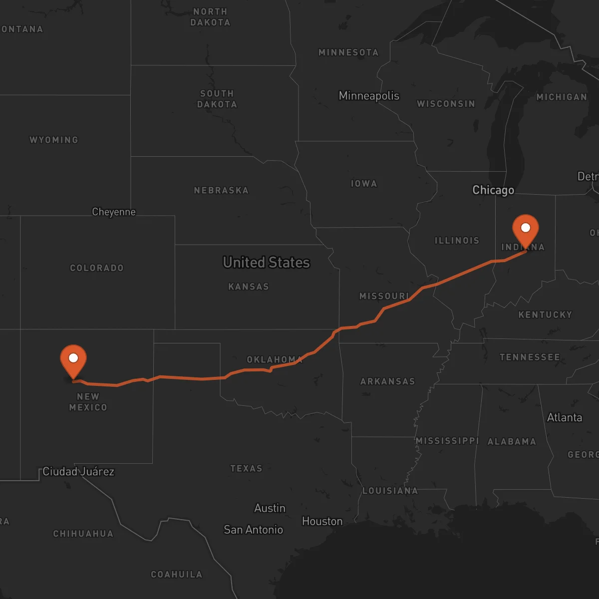 Ruta Albuquerque - Indianapolis