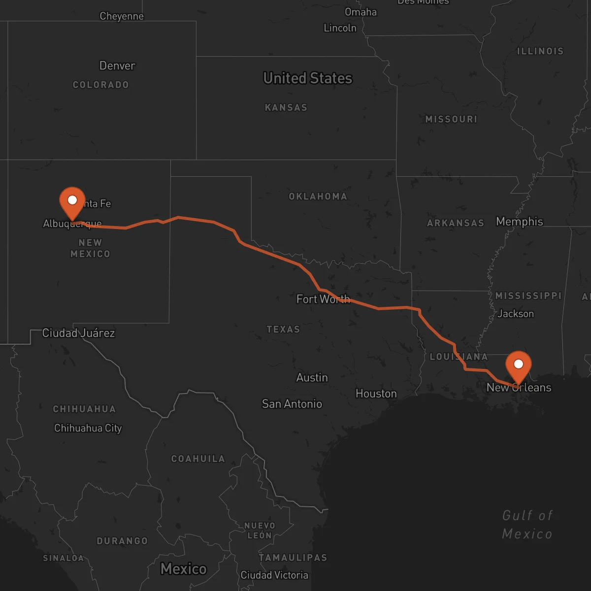 Ruta Albuquerque - New Orleans