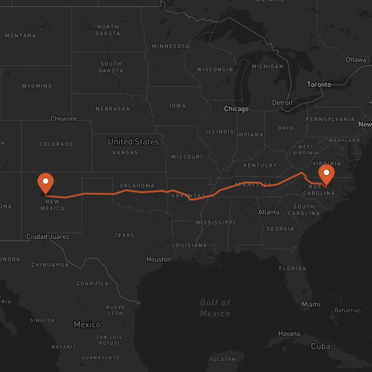 Ruta Albuquerque - Raleigh