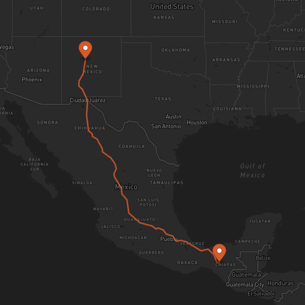 Ruta Albuquerque - Tuxtla Gutiérrez