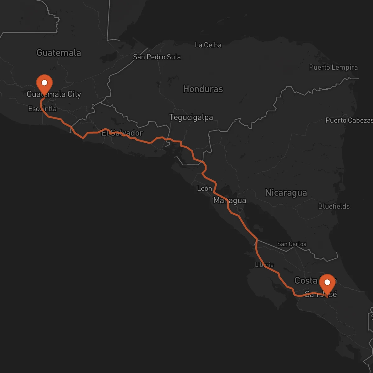 Ruta Cartago - Antigua Guatemala