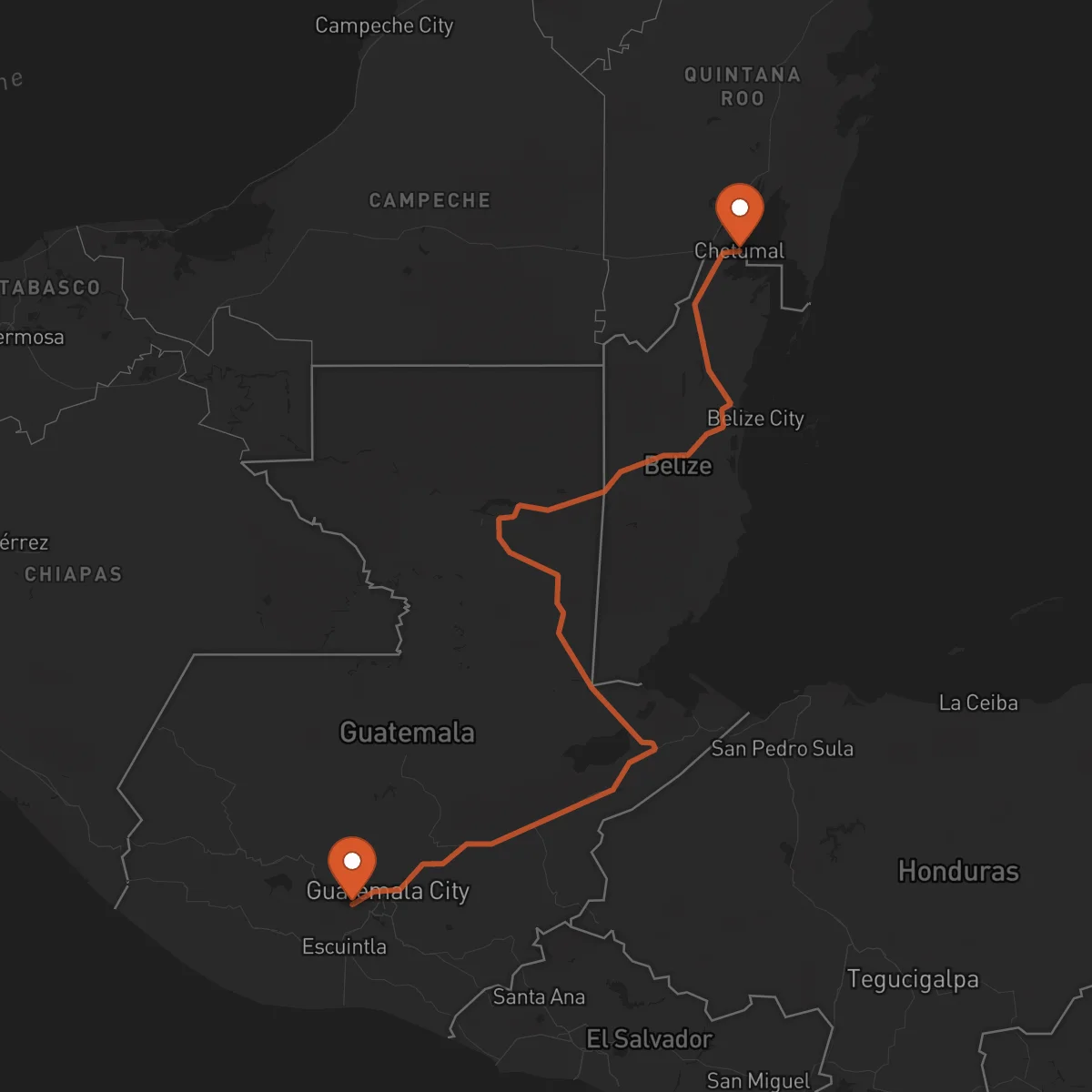 Ruta Chetumal - Antigua Guatemala