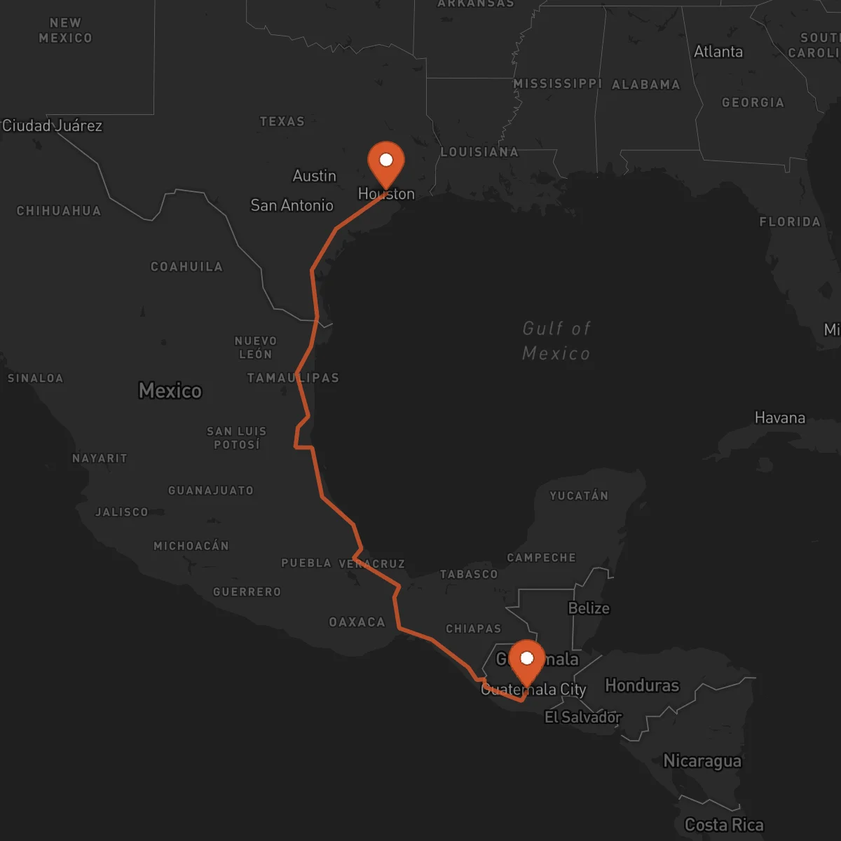 Ruta Houston - Antigua Guatemala