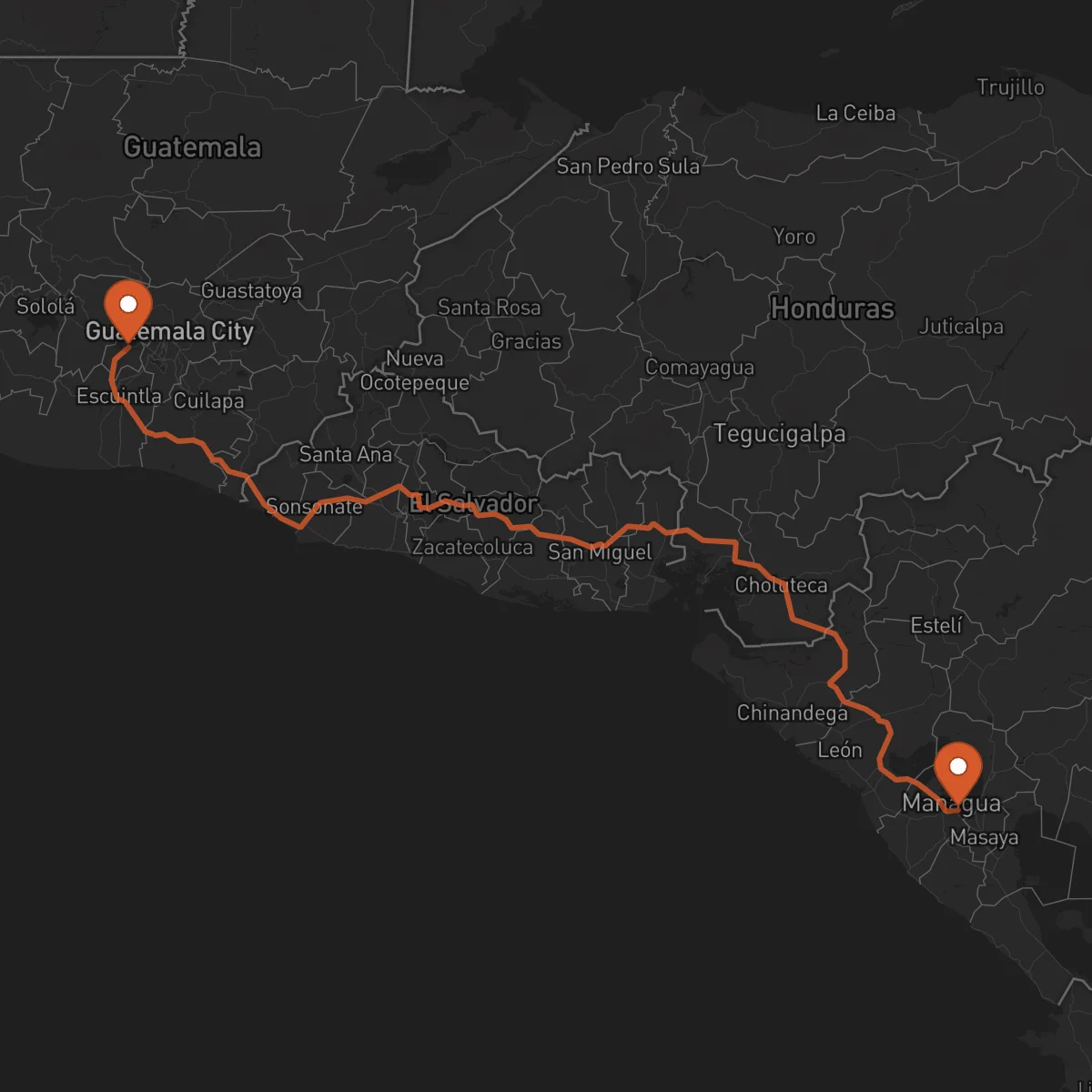 Ruta Managua - Antigua Guatemala