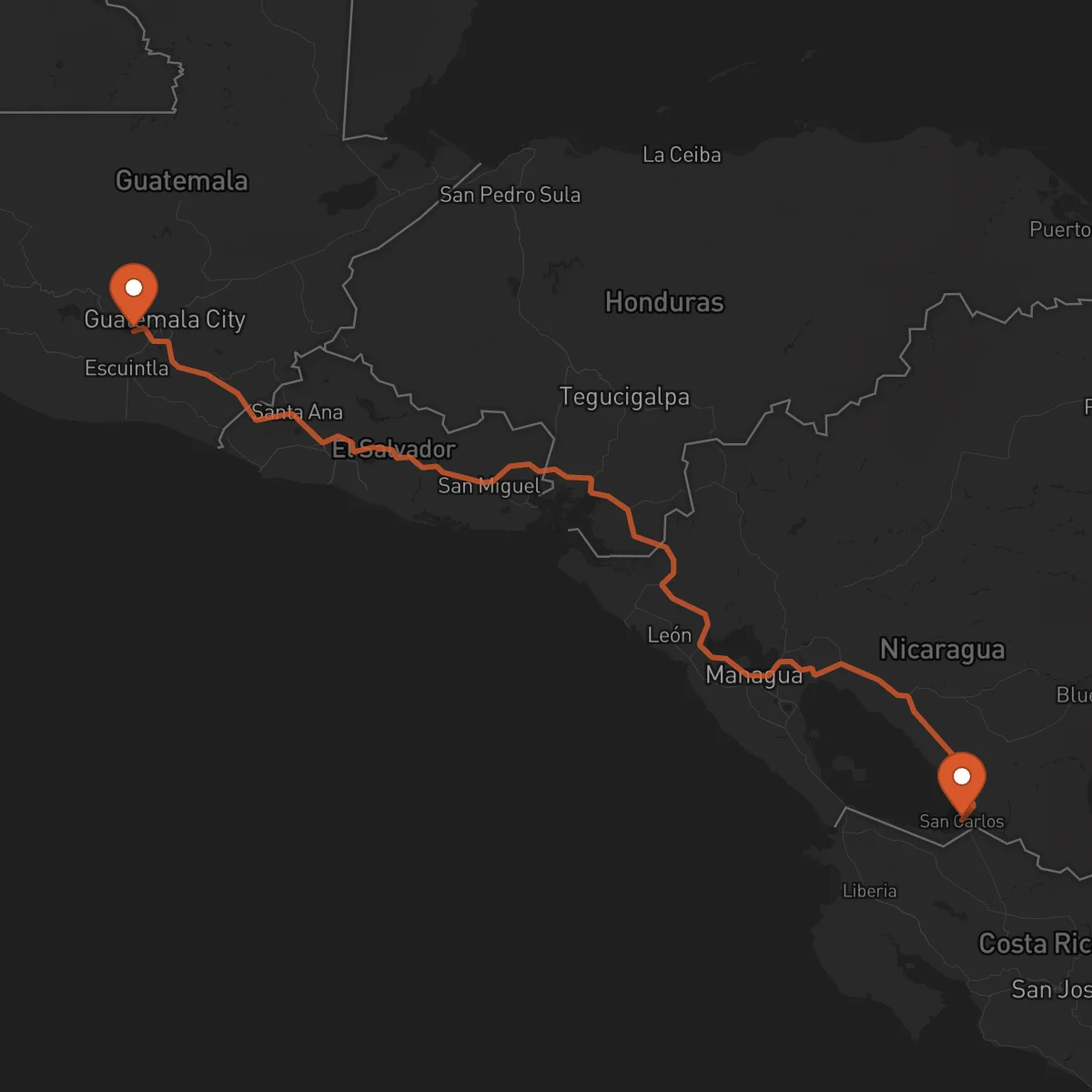 Ruta Antigua Guatemala - San Carlos
