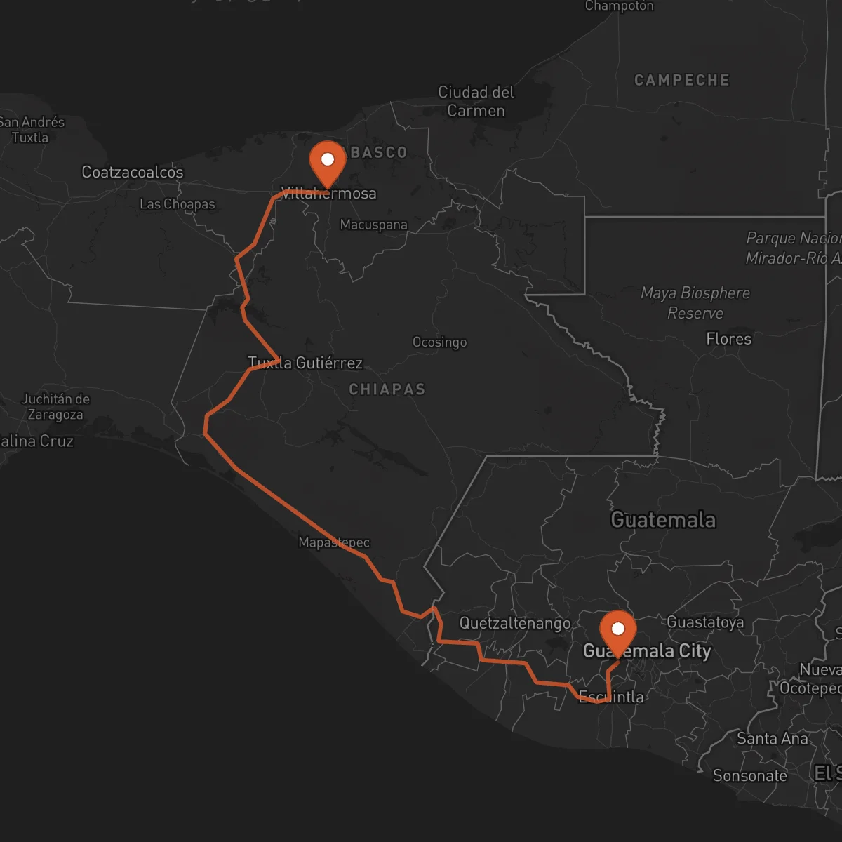 Ruta Antigua Guatemala - Villahermosa