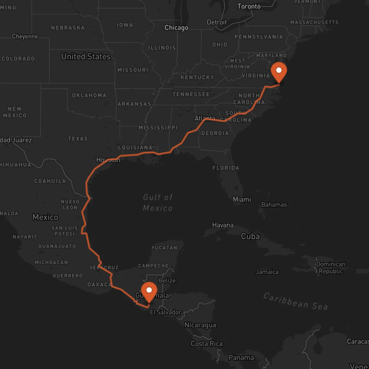 Ruta Antigua Guatemala - Virginia Beach