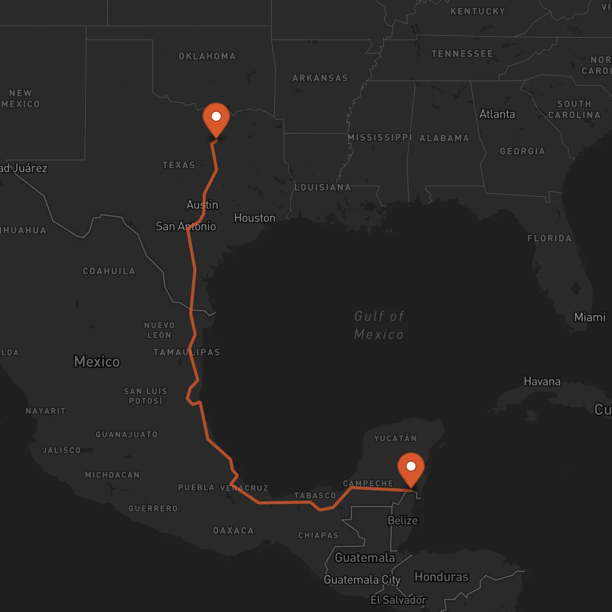 Ruta Arlington - Chetumal