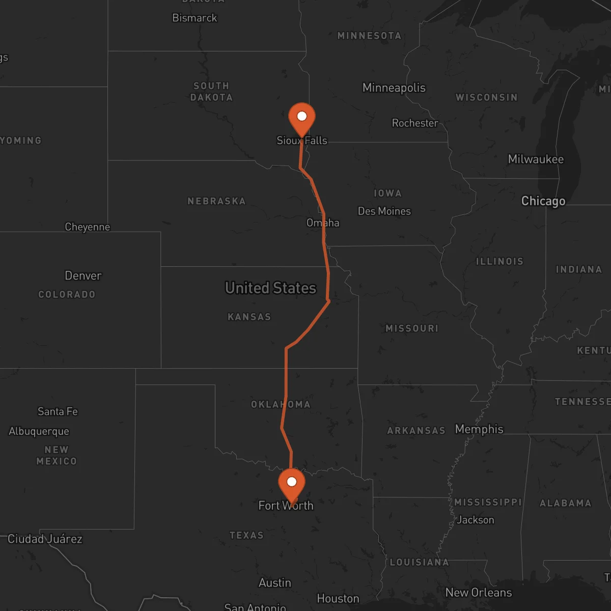 Ruta Arlington - Sioux Falls