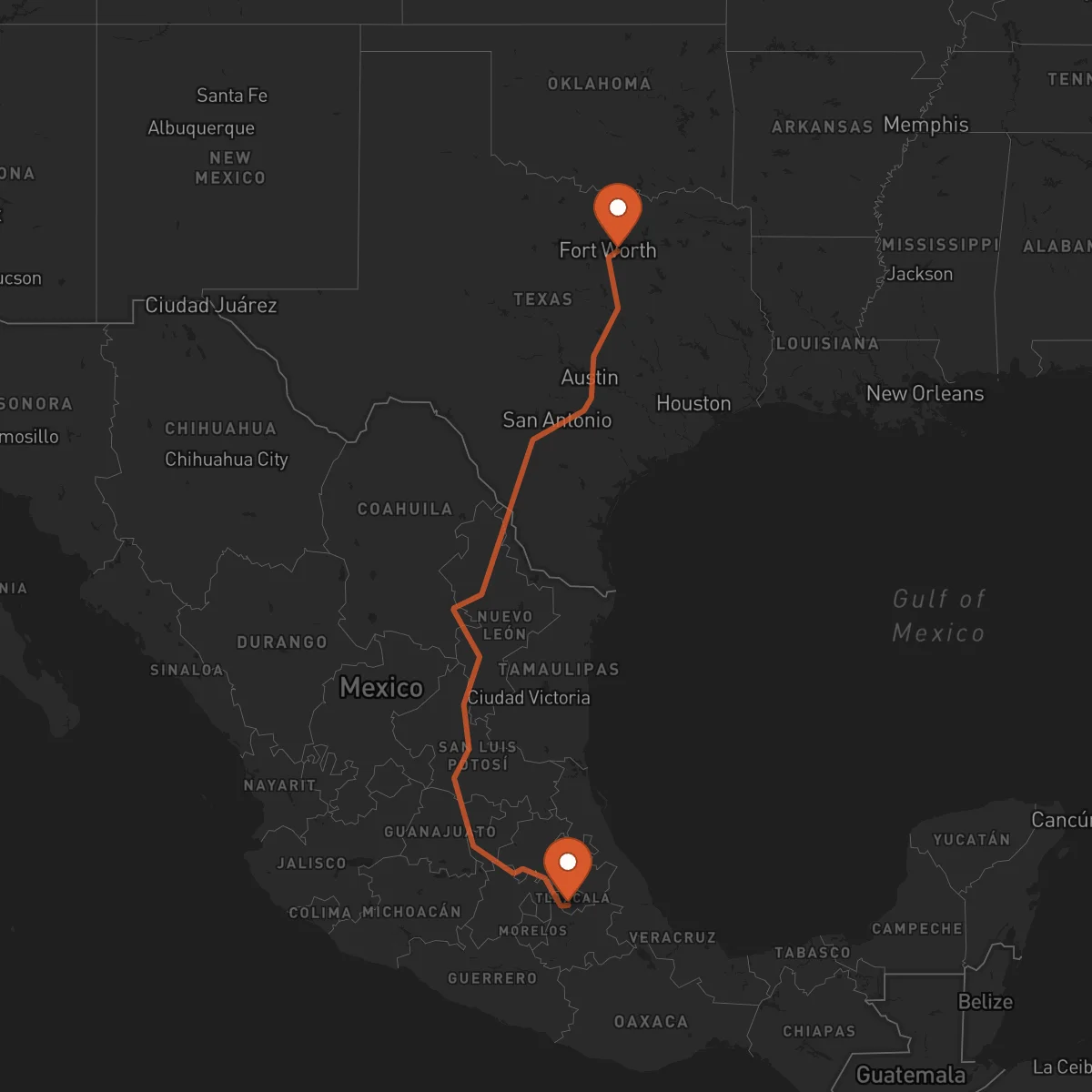 Ruta Arlington - Tlaxcala de Xicohténcatl