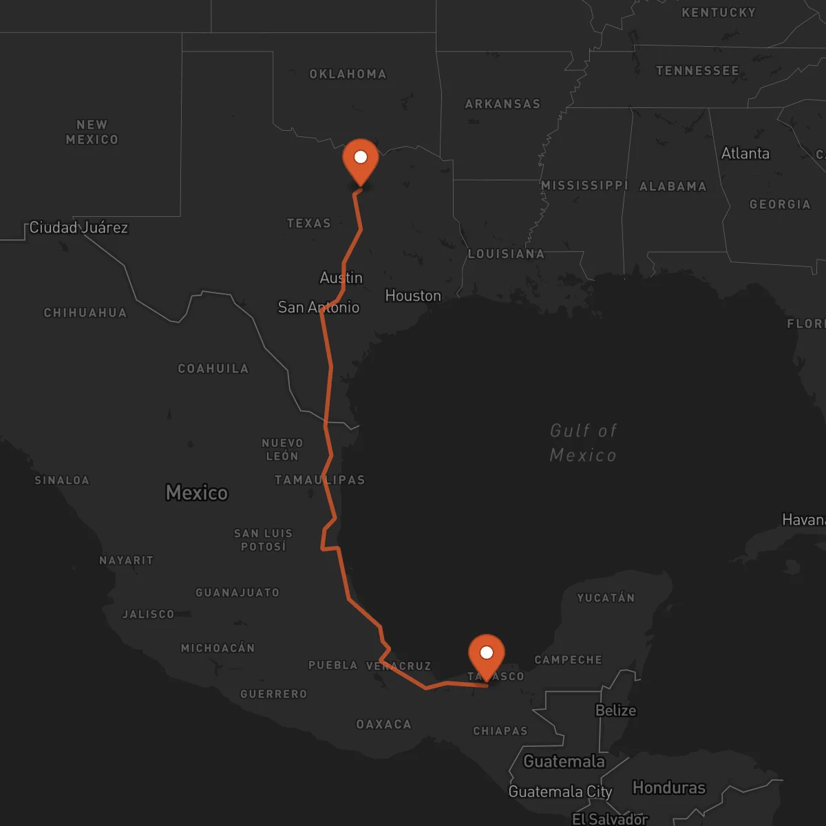Ruta Arlington - Villahermosa