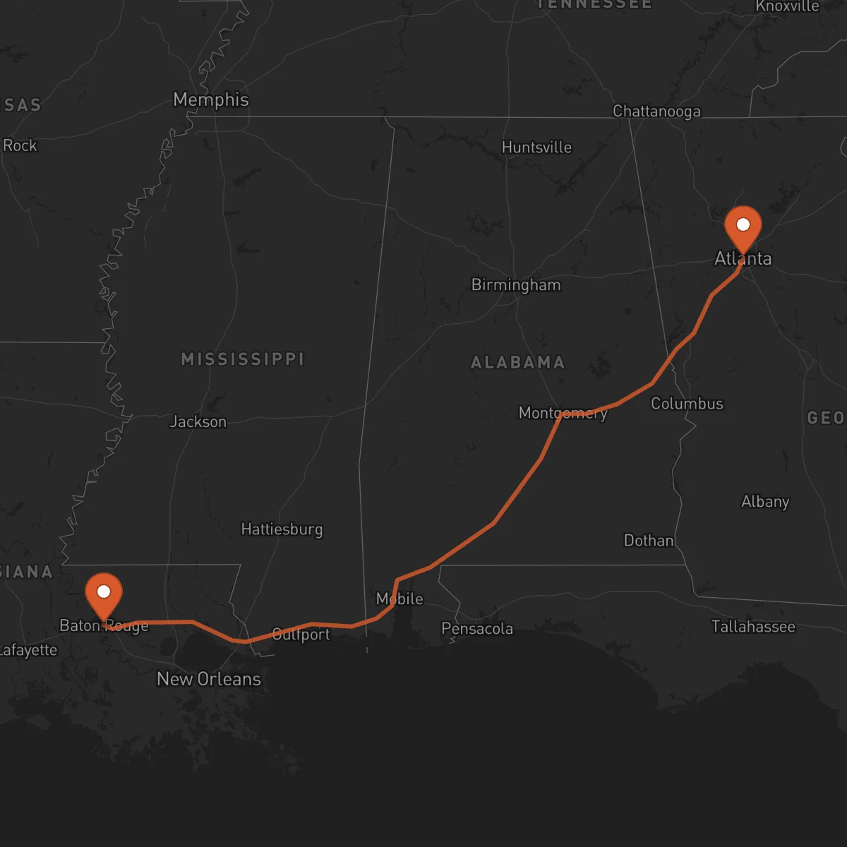 Ruta Atlanta - Baton Rouge