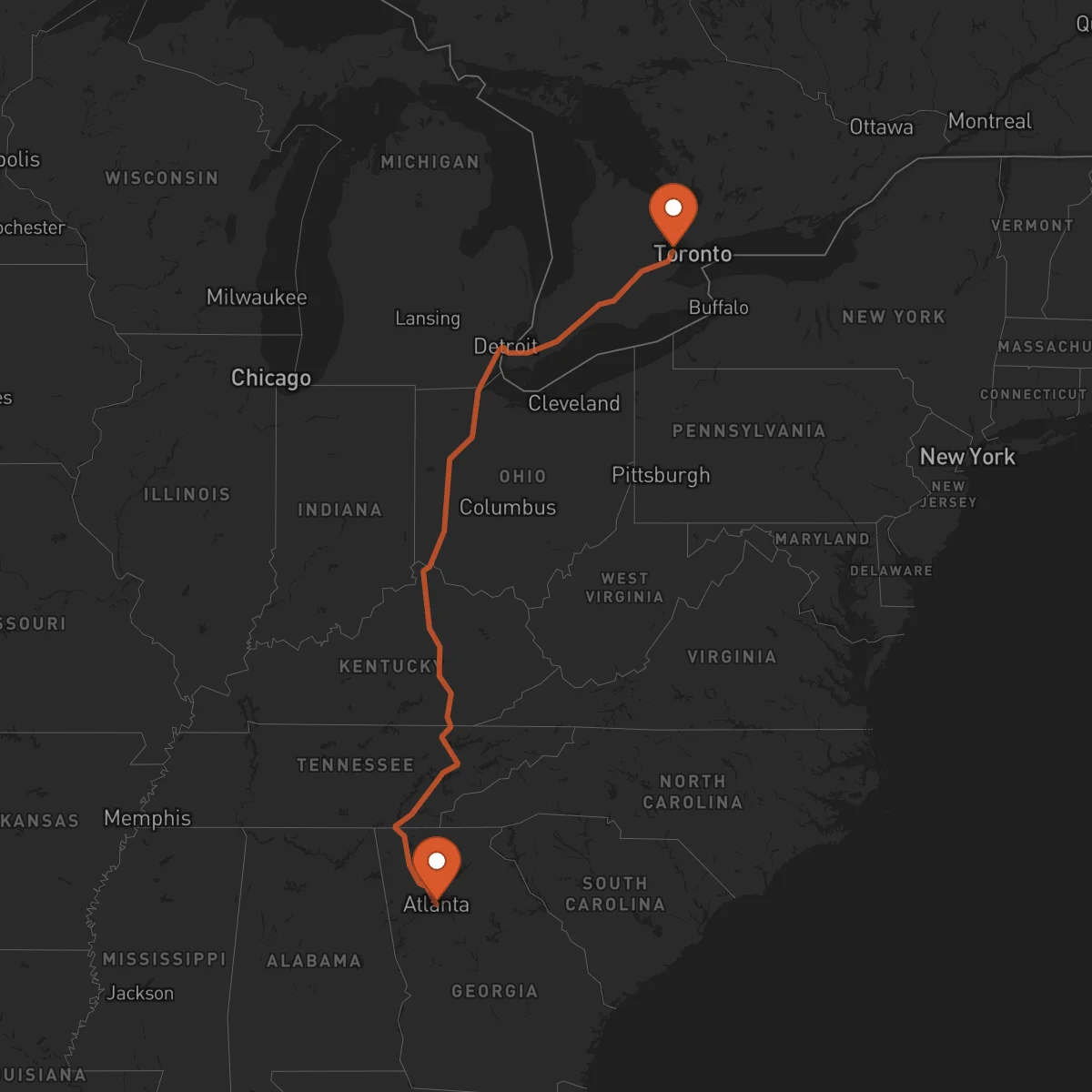 Ruta Brampton - Atlanta