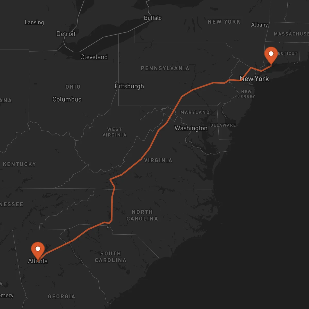 Ruta Bridgeport - Atlanta