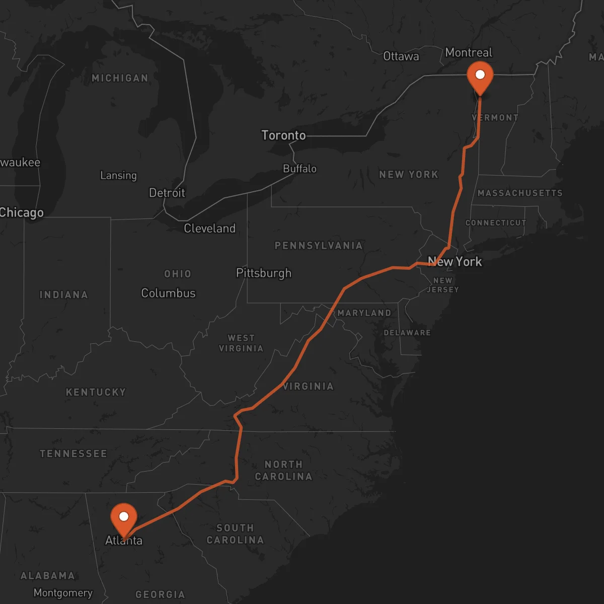 Ruta Atlanta - Burlington