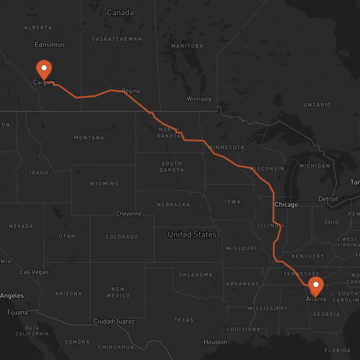 Ruta Atlanta - Calgary