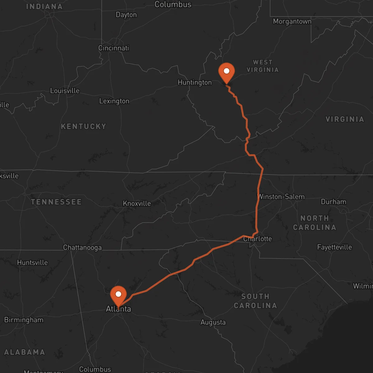 Ruta Charleston - Atlanta