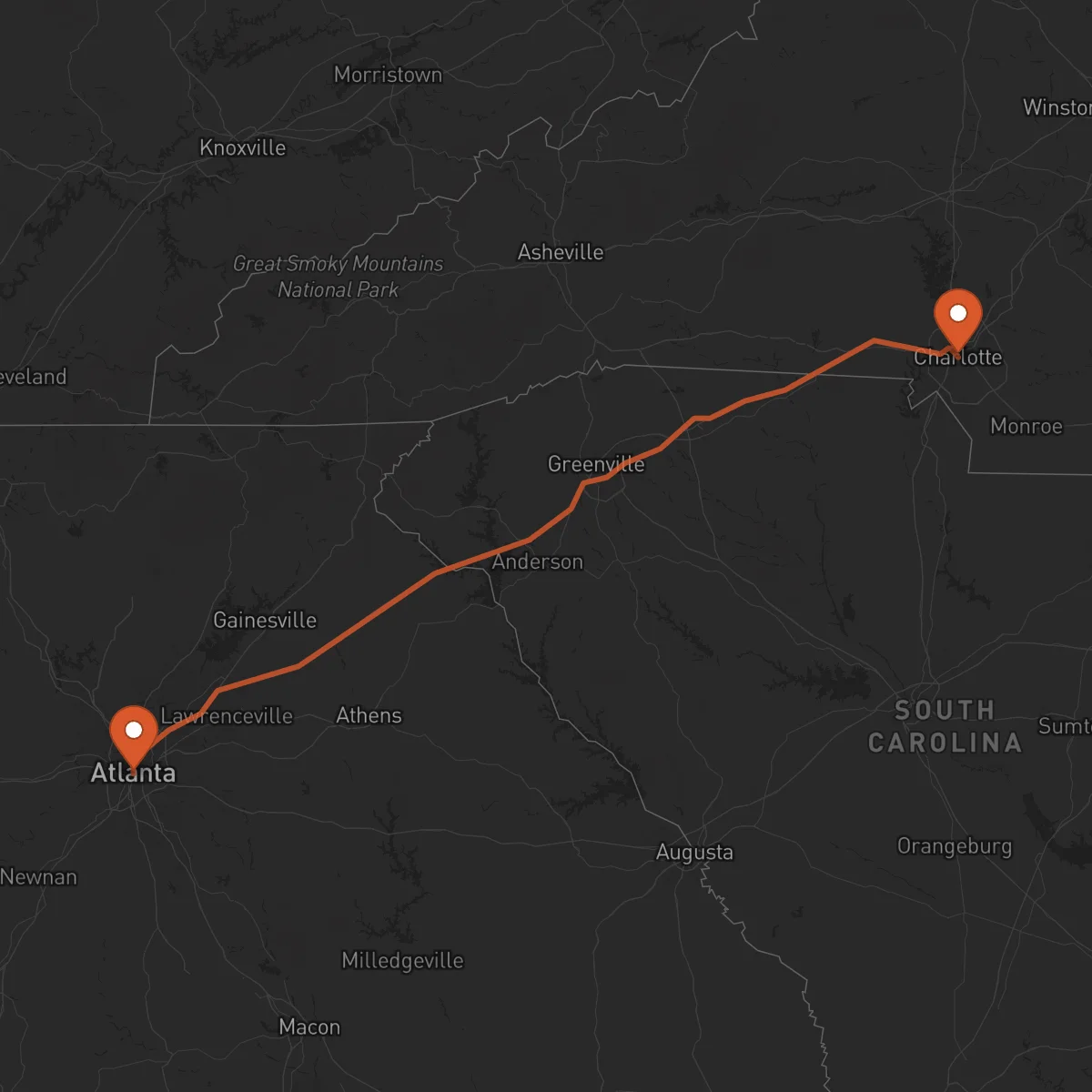 Ruta Atlanta - Charlotte