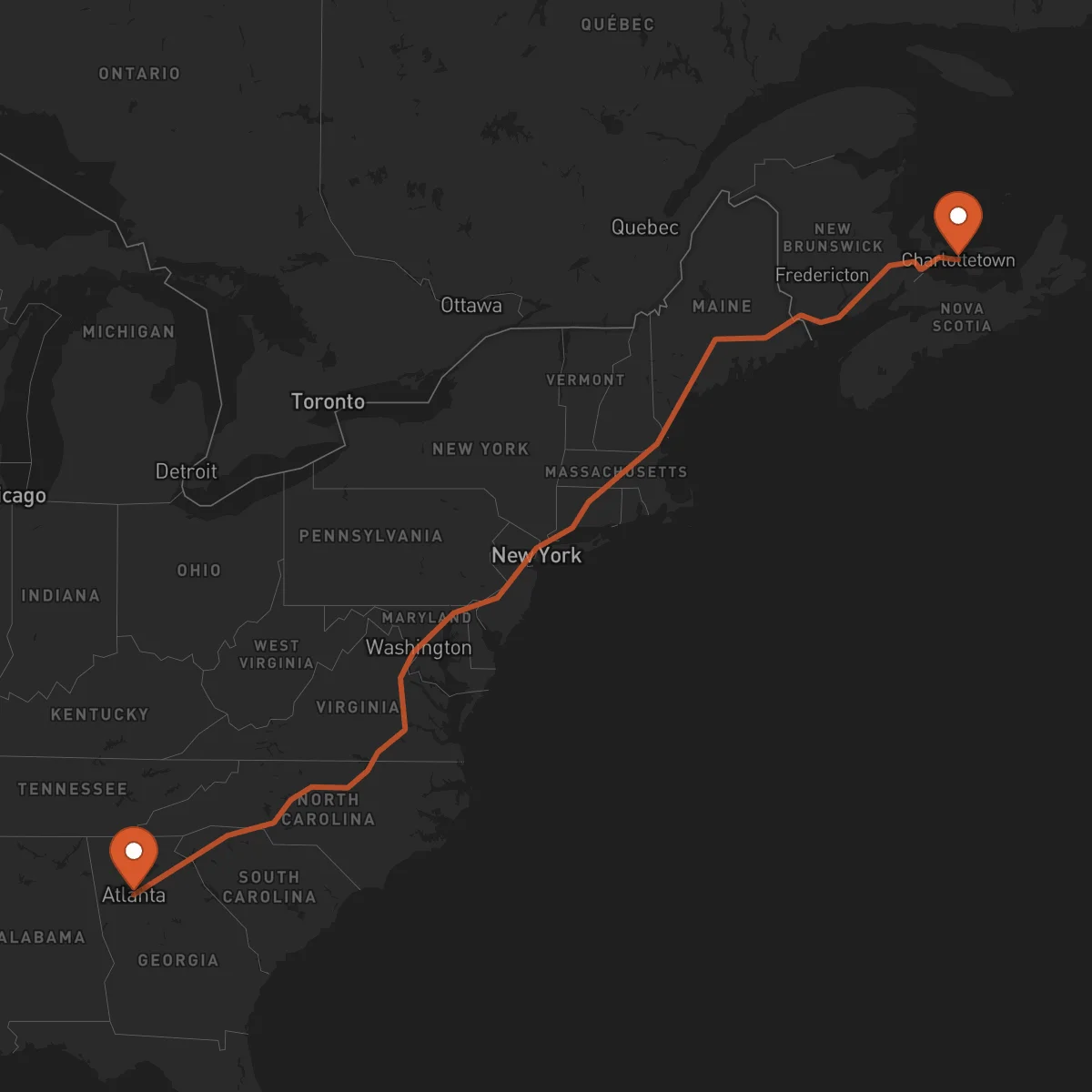 Ruta Charlottetown - Atlanta